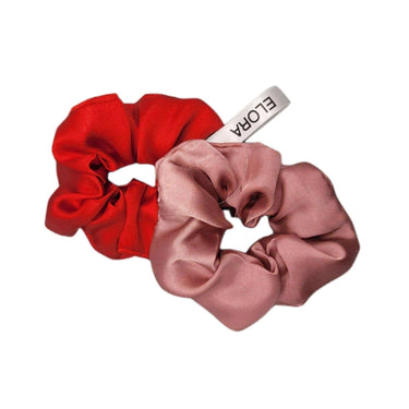 Nude/Red Silk Scrunchy Set - ELORA OFFICIAL Headband & Scrunchy